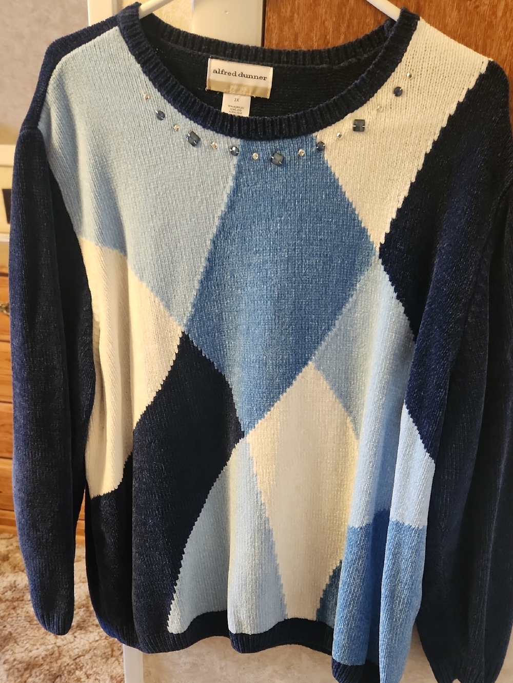 Alfred Dunner Navy, Light Blue & White Crewneck Sweater 2X- List#43